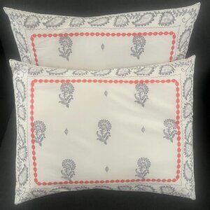 2 Vtg Anthropologie Boho Pillowcases Orange Grey Multi-Colored Cotton 19x24
